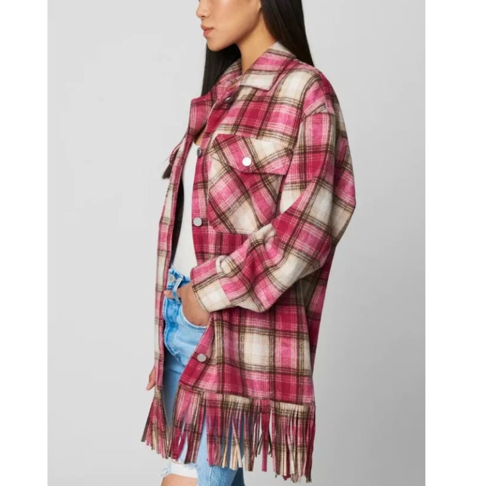 NWT Blank NYC Women's Pink Beige Plaid Woodstock Button Up Shacket Size XS